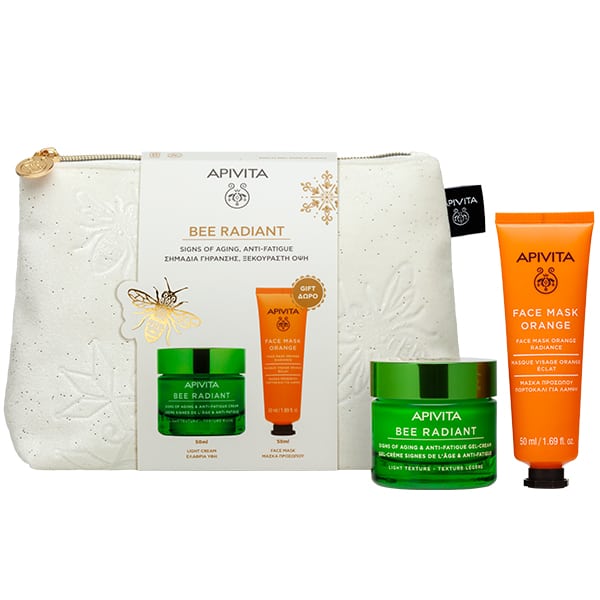 APIVITA - PROMO PACK BEE RADIANT Κρέμα-Gel Ελαφριάς υφής - 50ml ΜΕ ΔΩΡΟ Μάσκα για λάμψη με πορτοκάλι - 50ml